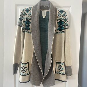 Tribal Patterned Open Front Shawl Cardigan Sweater